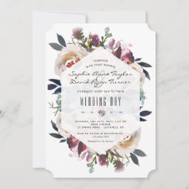 Dusty Blue Pink Floral Bouquet Geometric Wedding Einladung