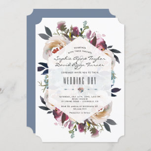 Dusty Blue Pink Floral Bouquet Geometric Wedding Einladung