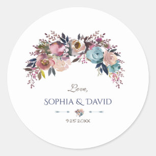 Dusty Blue Pink Floral Bouquet Wedding Runder Aufkleber