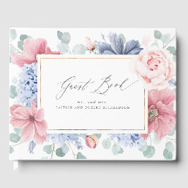 Dusty Blue Pink Floral Elegant Wedding Gästebuch