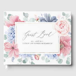 Dusty Blue Pink Floral Elegant Wedding Gästebuch