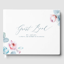 Dusty Blue Pink Floral Elegant Wedding Gästebuch