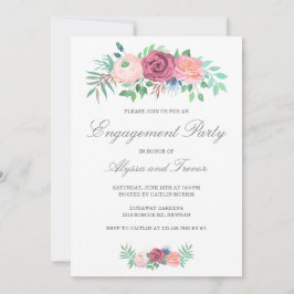 Dusty Blue Pink Floral Elegante Engagement Party Einladung