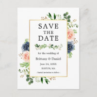 Dusty Blue Pink Floral Save the Date