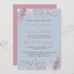 Dusty Blue Pink Floral Virtual Wedding Einladung