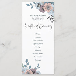 Dusty Blue Pink Florals Stilvolle Script Wedding Programm