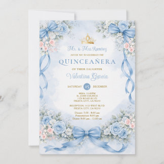 Dusty Blue Pink Quinceañera Geburtstagsprinzessin Einladung