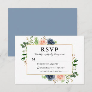 Dusty Blue Pink Rose Grüne Hochzeit RSVP Karte