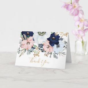 Dusty Blue & Pink Rose Vielen Dank Karte