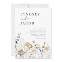 Dusty Blue Pink Wildblume Hochzeit Einladung