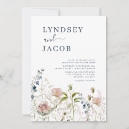 Dusty Blue Pink Wildblume Hochzeit Einladung