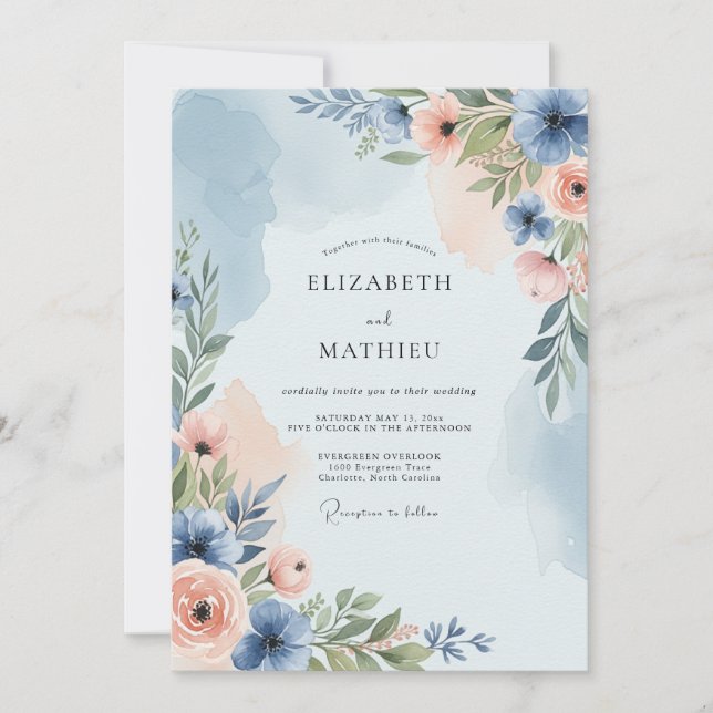 Dusty Blue Poetic Spring Wedding Einladung (Vorderseite)