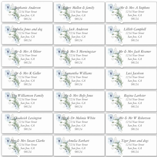 Dusty Blue Poppies Guest Name Address Labels (Vorderseite)