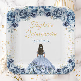 Dusty Blue Princess Floral Quinceañera Pappteller