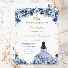 Dusty Blue Princess Floral Quinceañera Postkarte