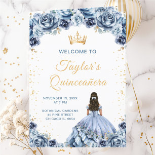 Dusty Blue Princess Floral Quinceañera Programm