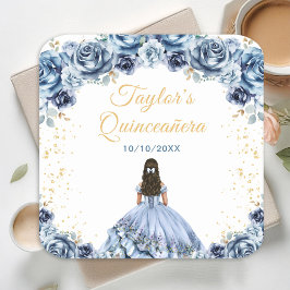 Dusty Blue Princess Floral Quinceañera Rechteckiger Pappuntersetzer