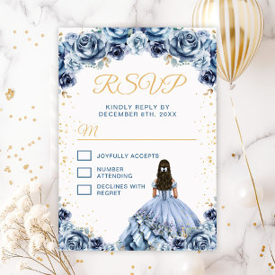 Dusty Blue Princess Floral Quinceañera RSVP Karte
