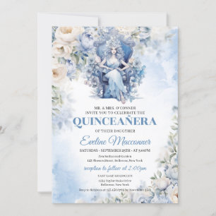 Dusty Blue Princess mit Blume und Tiara Einladung