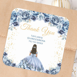 Dusty Blue Princess Quinceañera Dankeschön Quadratischer Aufkleber