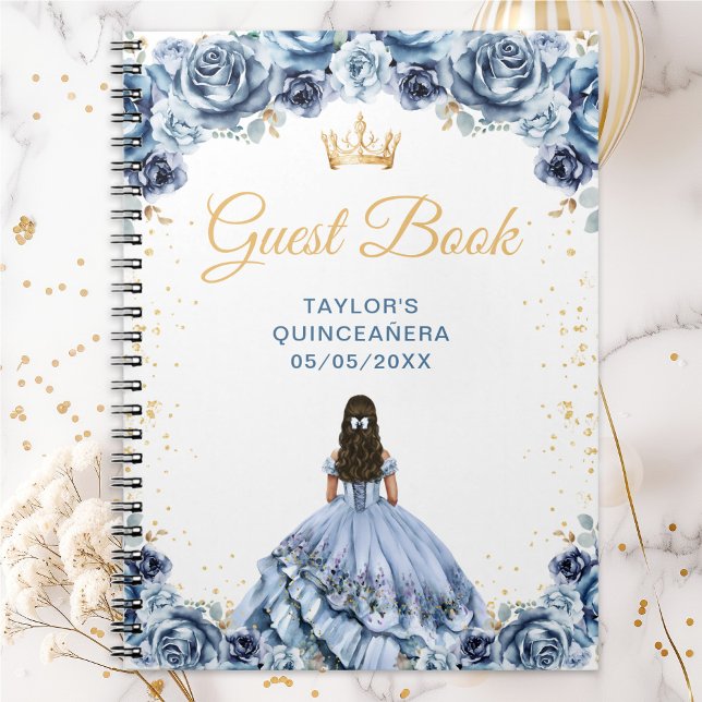 Dusty Blue Princess Quinceañera Gästebuch Notizblock (Von Creator hochgeladen)