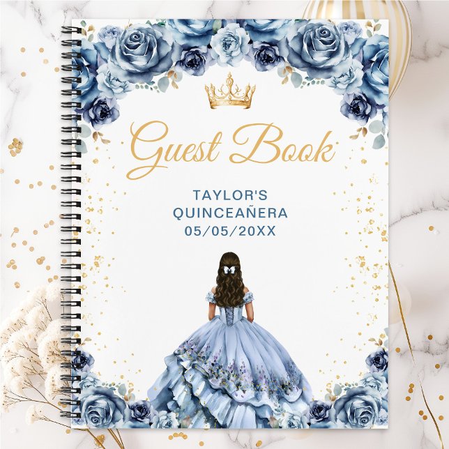 Dusty Blue Princess Quinceañera Gästebuch Notizbuch (Von Creator hochgeladen)