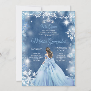 Dusty Blue Princess White Winter Mis Quince Einladung