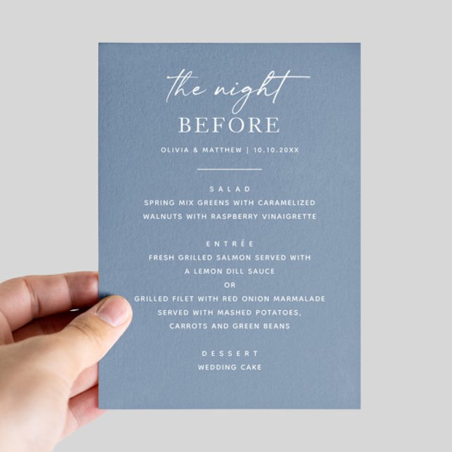 Dusty Blue Probe Dinner. Night Before Nautic Menükarte (Von Creator hochgeladen)