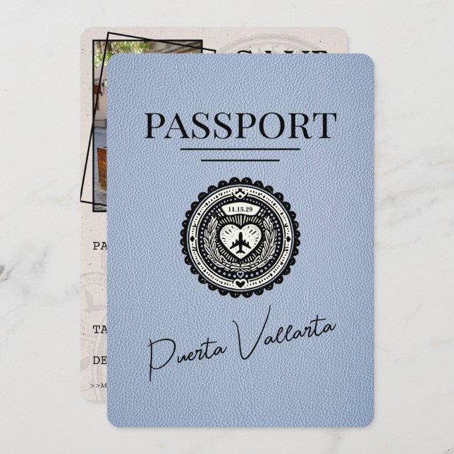 Dusty Blue Puerta Vallarta Pass Save the Date (Vorne/Hinten)