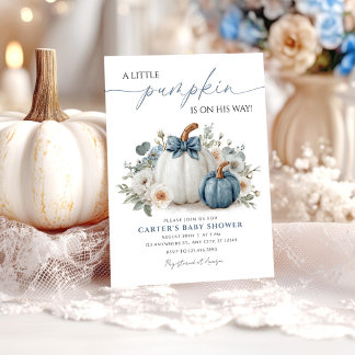 Dusty Blue Pumpkin Boy Baby Shower Einladung