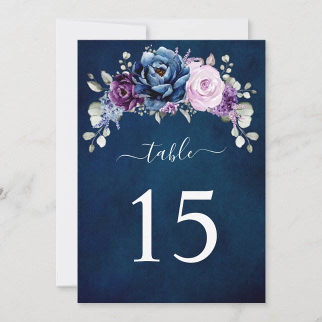 Dusty Blue Purple Lilac Wedding Table number card Einladung (Vorderseite)