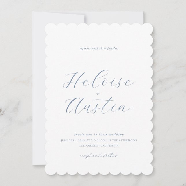 Dusty Blue QR Code Foto B&W Wedding Einladung (Vorderseite)