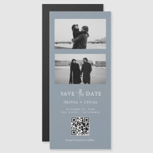 Dusty Blue QR Code Foto Strip Magnetic Wedding Magnetkarte