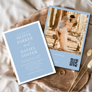 Dusty Blue QR Code Foto Wedding Einladung