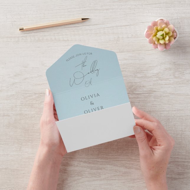Dusty Blue QR Code Hochzeit All In One Einladung (Video)