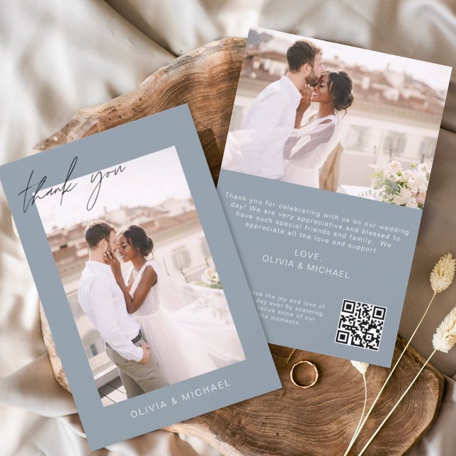 Dusty Blue QR Code Hochzeit Danke Foto Card (Von Creator hochgeladen)