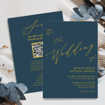 Dusty Blue QR Code in einem Gold Script Hochzeit
