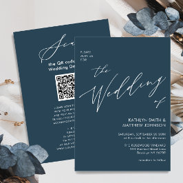 Dusty Blue QR Code in einer Minimalistischen Hochz Einladung