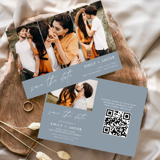 Dusty Blue QR Code Modern Save the Date elegant (Von Creator hochgeladen)