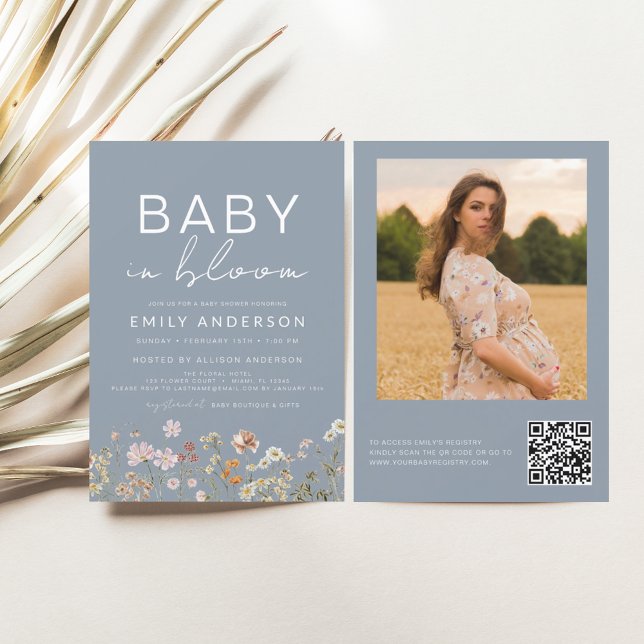 Dusty Blue QR Code Wildblume Baby in Bloom Shower (Von Creator hochgeladen)