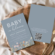 Dusty Blue QR Code Wildblume Baby in Bloom Shower