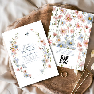 Dusty Blue QR Code Wildblume Garden Brautparty Einladung