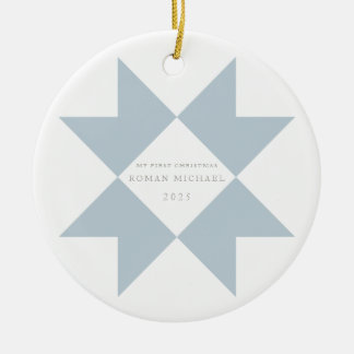 Dusty Blue Quilt Star Keramik Ornament