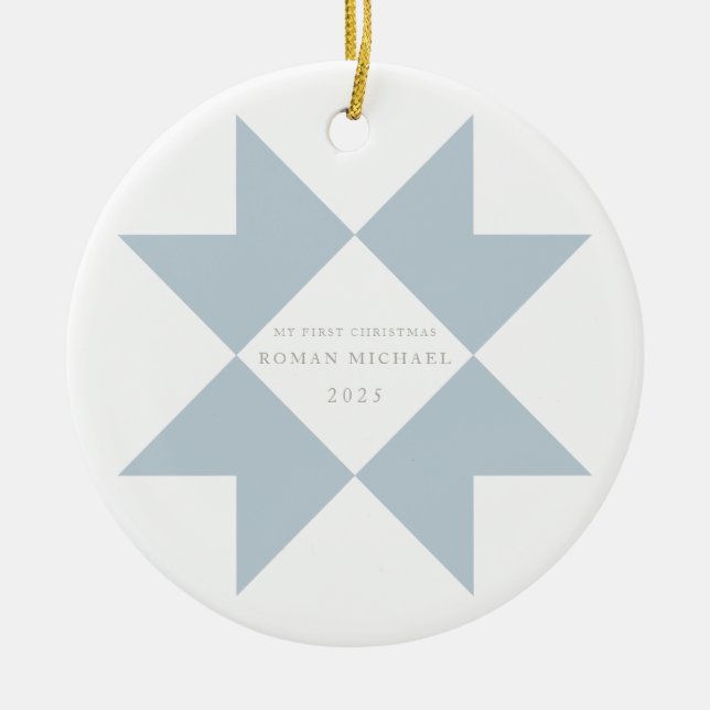 Dusty Blue Quilt Star Keramik Ornament (Vorne)