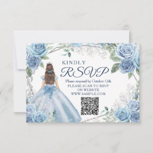 Dusty Blue Quinceañera 15 Anos RSVP Card Dankeskarte