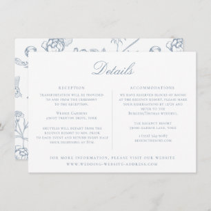 Dusty Blue Regency Floral Wedding Details Card Einladung