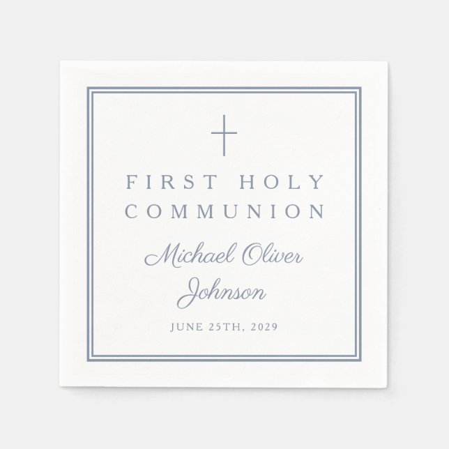 Dusty Blue Religious Boy First Holy Communion Serviette (Vorderseite)