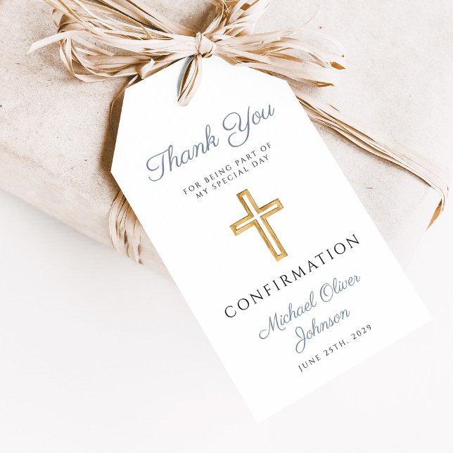 Dusty Blue Religious Cross Boy Confirmation Geschenkanhänger (Dusty Blue Religious Cross Boy Confirmation Gift Tags)
