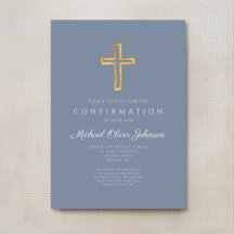 Dusty Blue Religious Wood Cross Boy Bestätigung