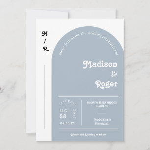 Dusty Blue Retro Arch Foto QR Code UAWG Groovy Einladung